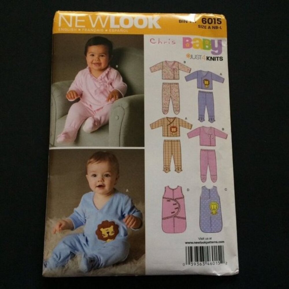 New Look Newborn Baby Pattern 6015 Just Knits Sleepwear Uncut Sleep Sack Footed